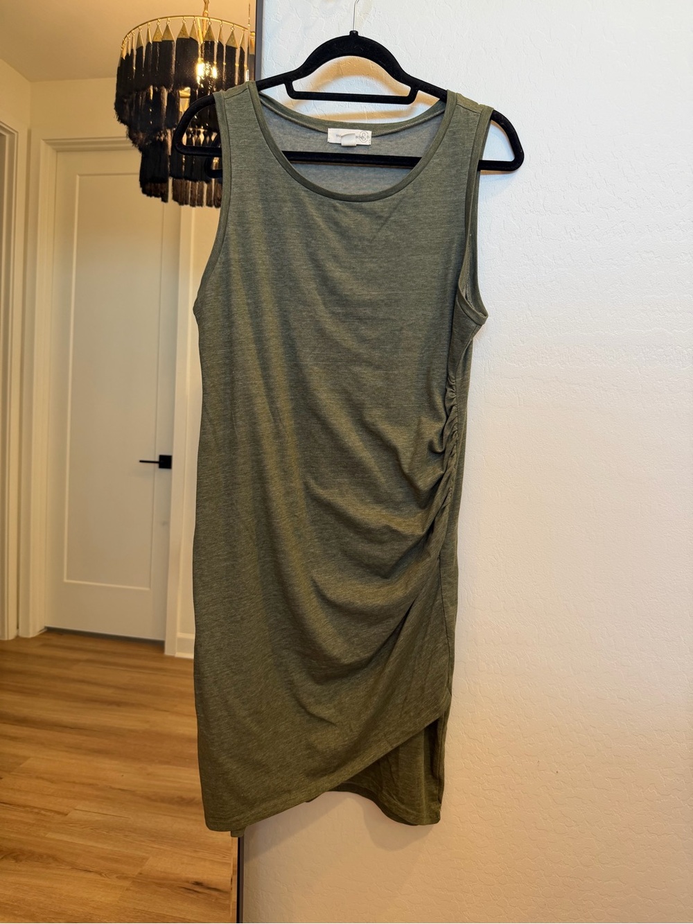 Treasure & Bond Olive Green Asymmetrical Ruched Tank Dress